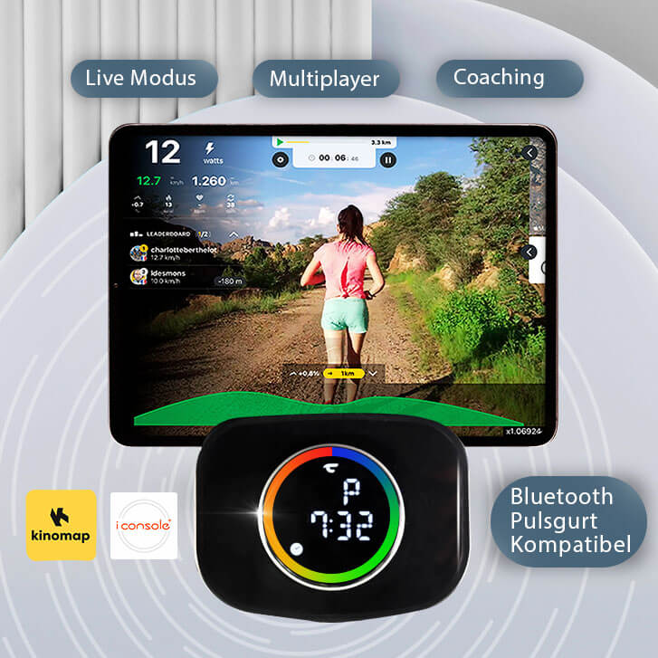 Ellipsentrainer Fit Wheel Pro: Computer mit Kinomap App